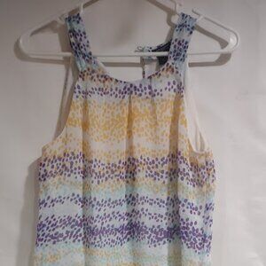 ANN TAYLOR SLEEVELESS TOP FULLY LINED PURPLE YELLOW WHITE ABSTRACT SIZE 2